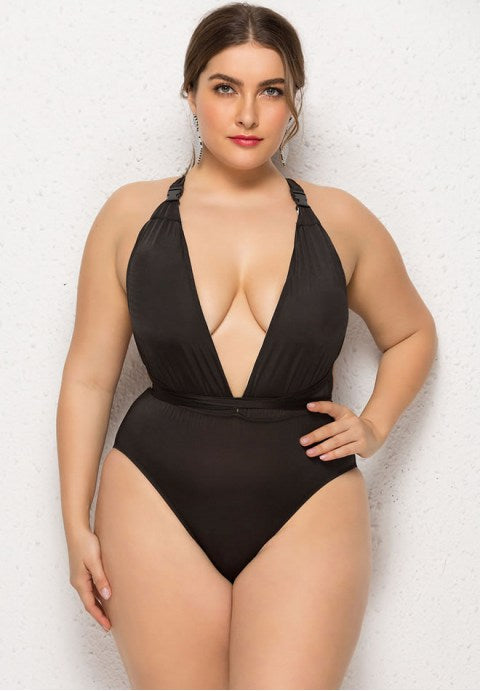 Plus Size deep V-neckline One Piece Swimsuit