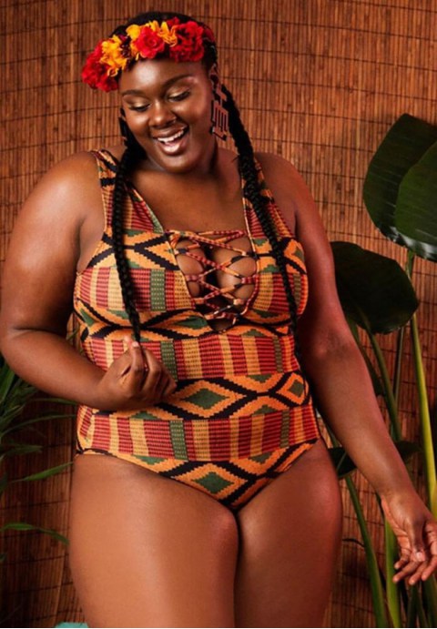 Plus Size Crisscross Strappy Front Ethnic One Piece Swimsuit